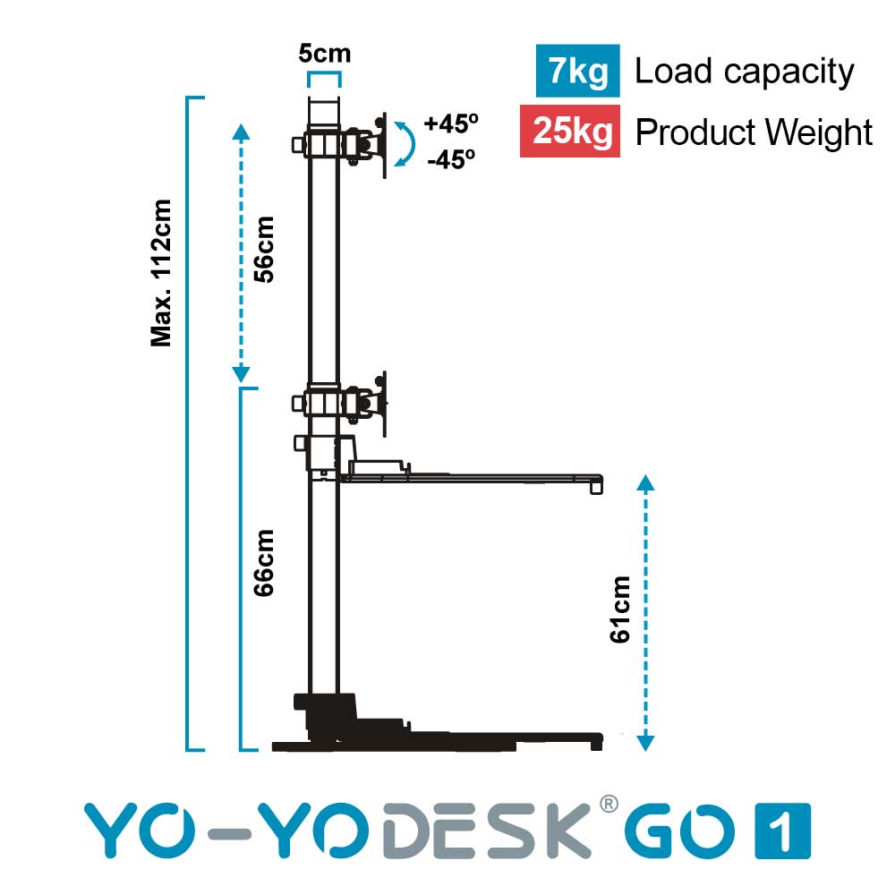 Yo-Yo DESK GO 1 Side View Measurement